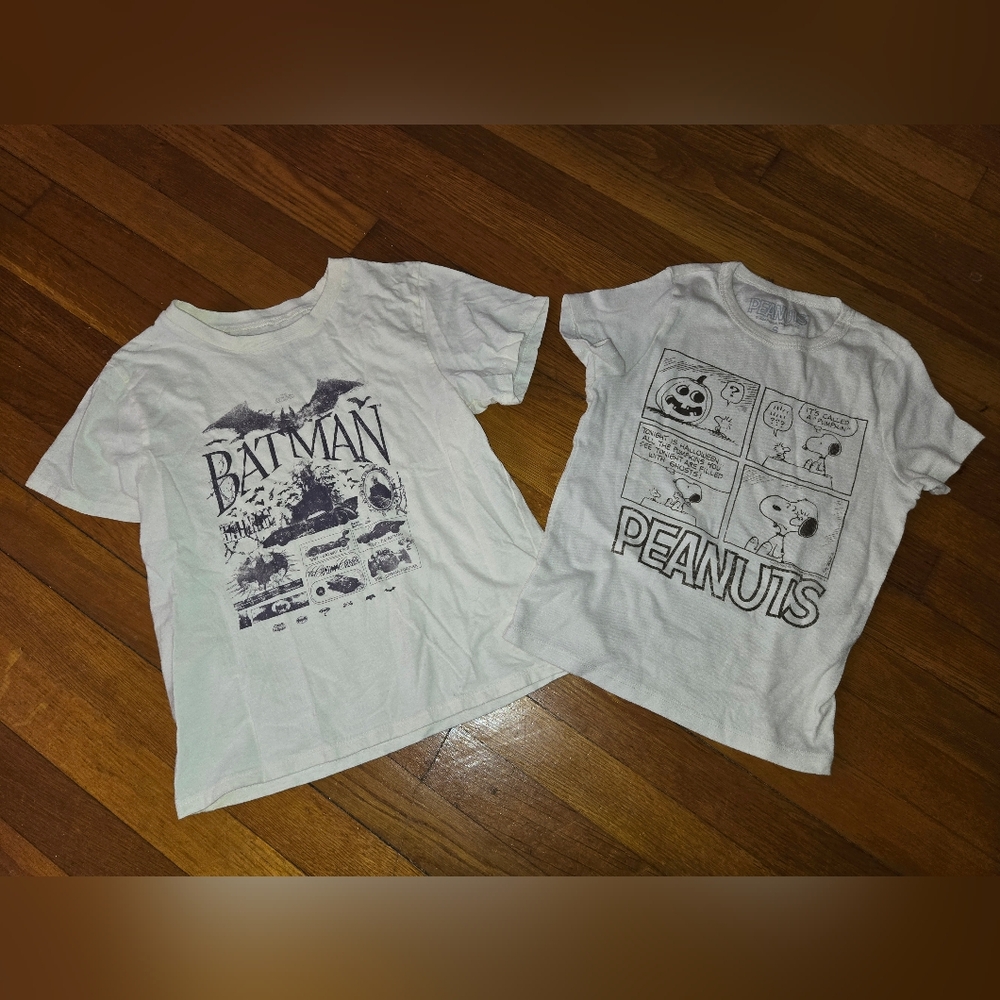 Kids Batman and Peanuts Kids White T-Shirts BUNDLE